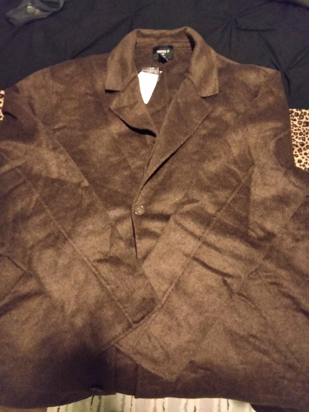 FOREVER 21 Men’s Brown Solid Button Front Point Collar Overcoat Jacket, 2XL